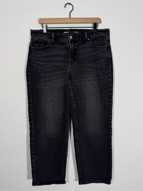 WJ556 {Old Navy} "Mid Rise Boyfriend Loose" Black Straight Leg Denim Jeans